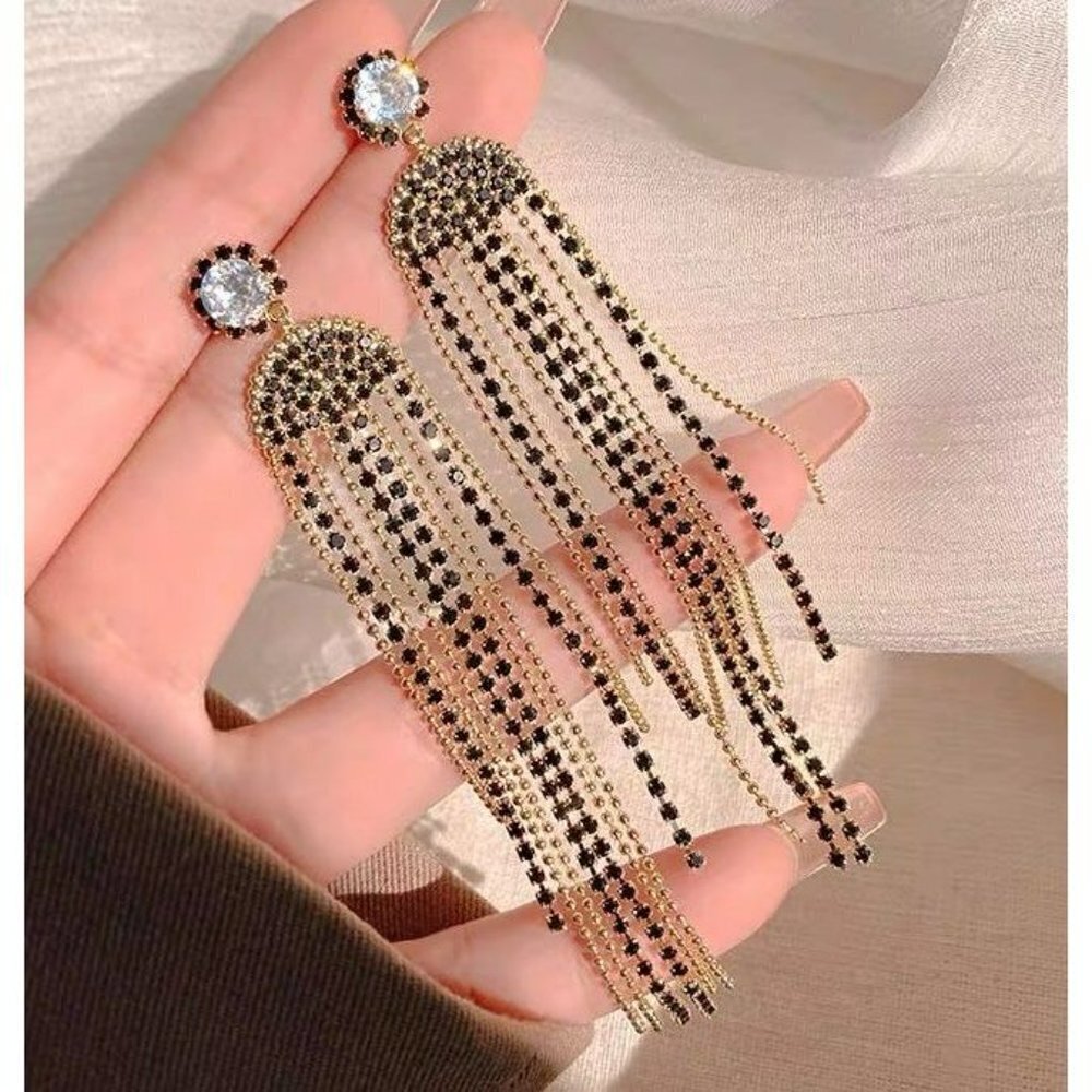 Long Fringed Earrings Full Of Diamond Earrings Trend Earrings - Picture 2 of 5